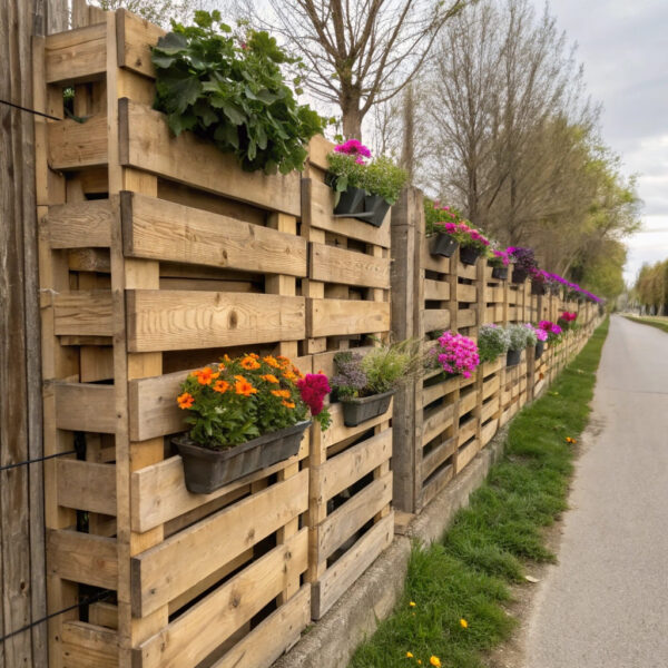 Ein-Zaun-aus-Europaletten-mit-Blumenkästen