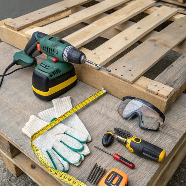 Werkzeug zum Bau eines Gartenzauns aus Europaletten