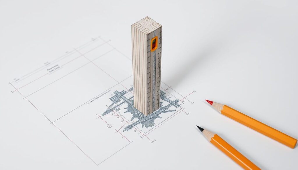 A detailed blueprint of a wooden fence post set in the ground, with a spirit level carefully positioned to precisely align it. The post's sturdy construction and solid foundation are highlighted, ensuring it stands tall and unwavering. Delicate lines and precise measurements guide the process, while selective pops of color, such as the spirit level's red vial, draw the eye to the critical details. The overall mood is one of meticulous planning and diligent craftsmanship, essential for properly tensioning the wire mesh that will form the fence. The composition is balanced, with a clear focus on the central post and spirit level, surrounded by a minimalist background to emphasize the technical aspects of this crucial step.